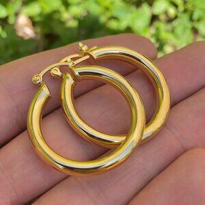 New Medium Hoop Earrings Jewelry 15K Gold Filled Womens Argollas Oro Laminado